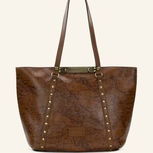 Patricia Nash Bag Brown Benvenuto Signature Map Leather Shoulder Tote Bag